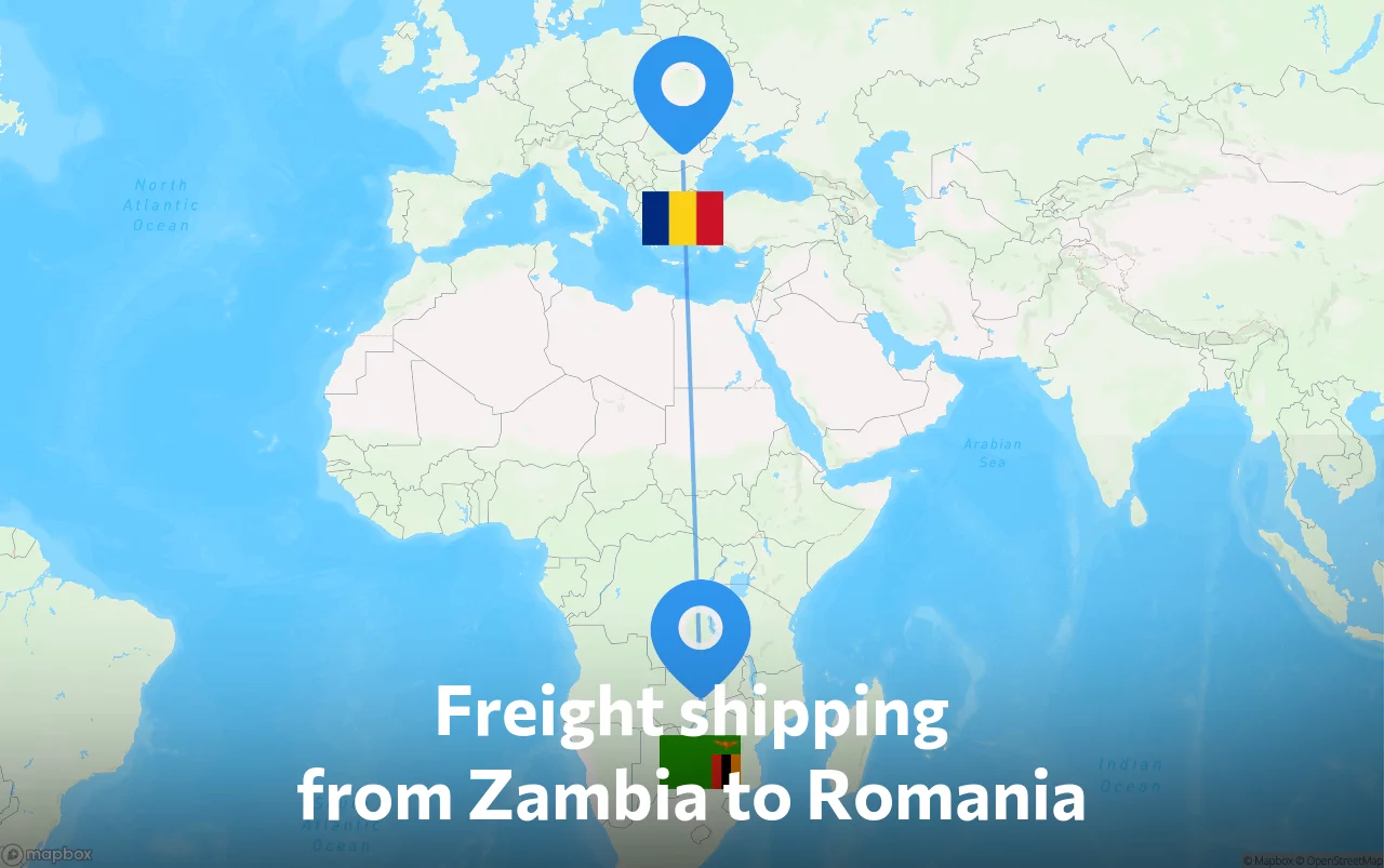 Shipping route from Zambia to Romania