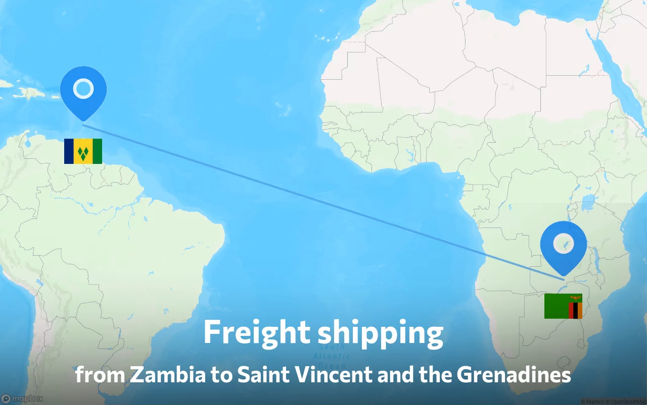 Shipping route from Zambia to Saint Vincent and the Grenadines