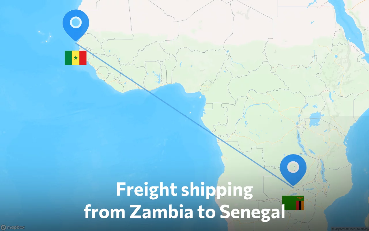 Shipping route from Zambia to Senegal