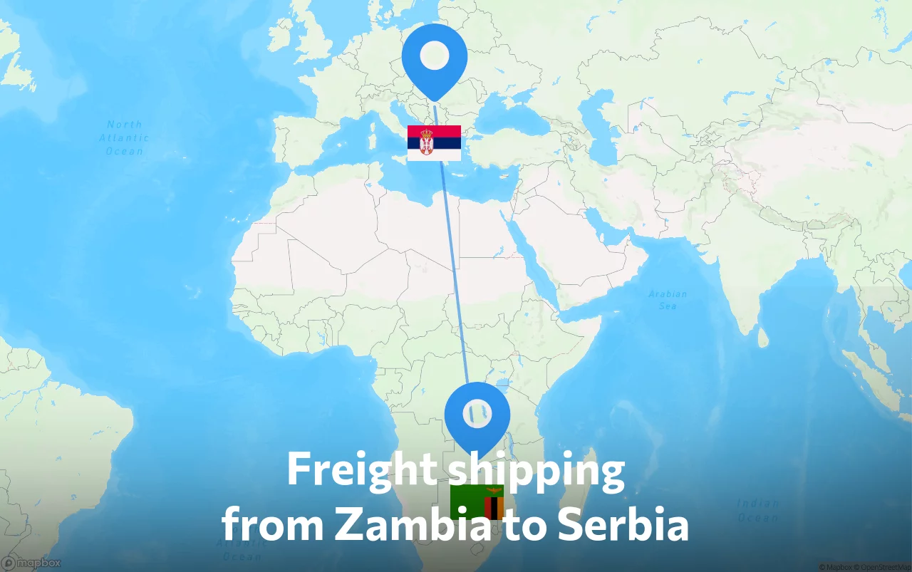 Shipping route from Zambia to Serbia
