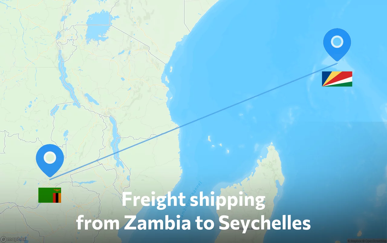 Shipping route from Zambia to Seychelles