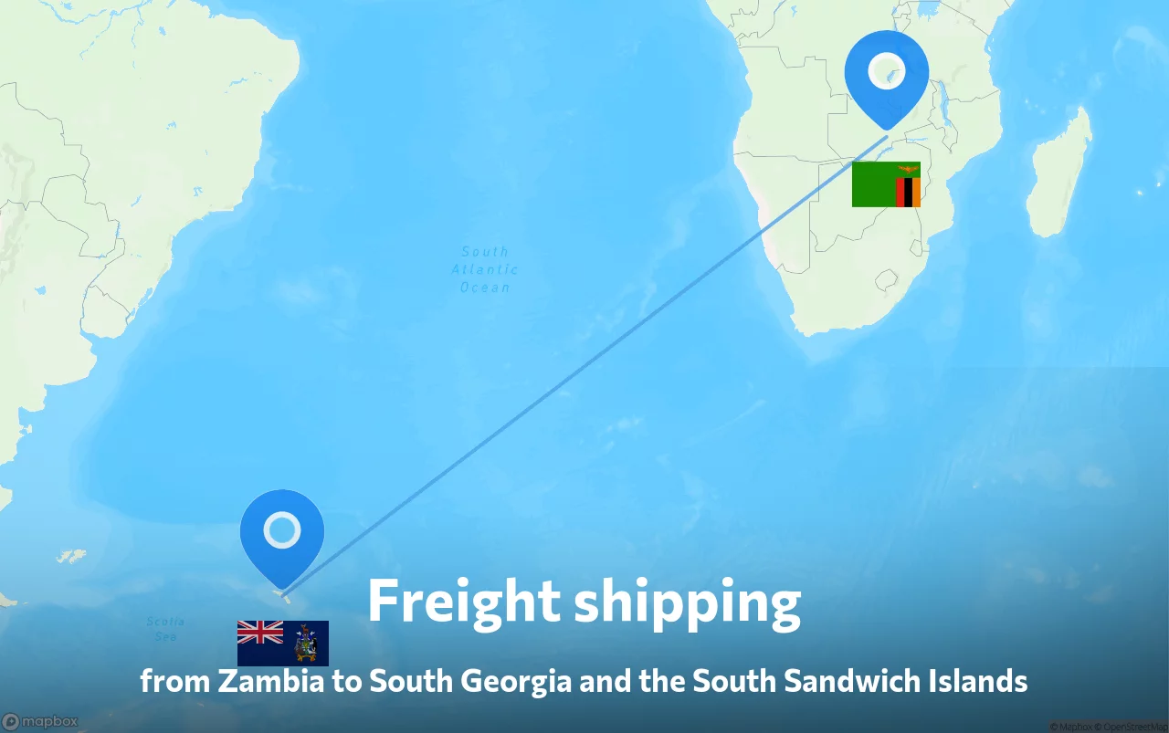 Shipping route from Zambia to South Georgia and the South Sandwich Islands