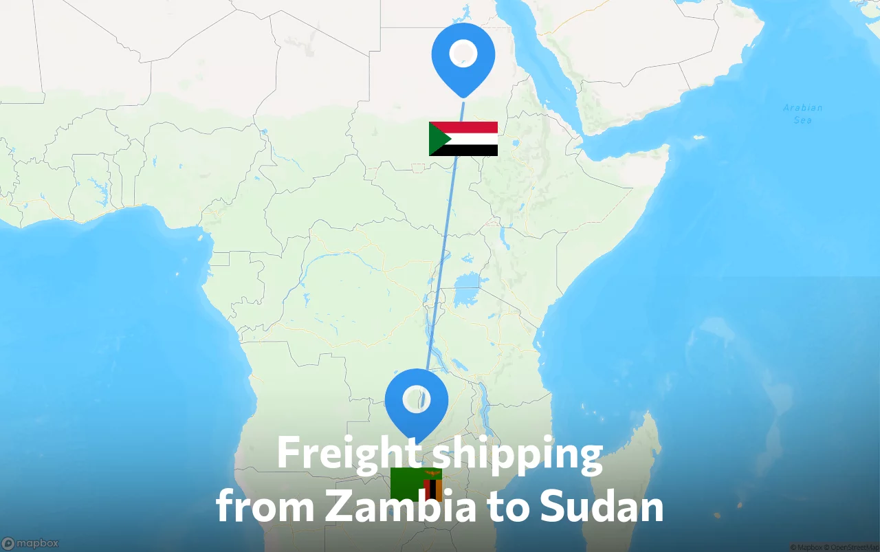 Shipping route from Zambia to Sudan