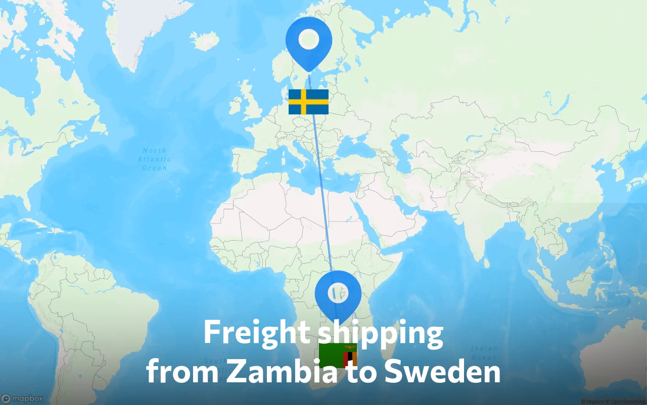 Shipping route from Zambia to Sweden