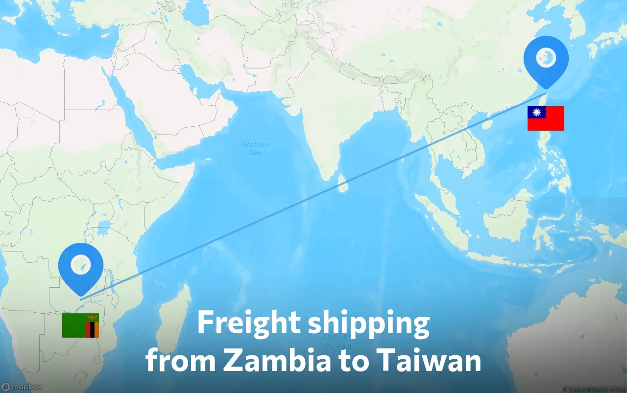 Shipping route from Zambia to Taiwan