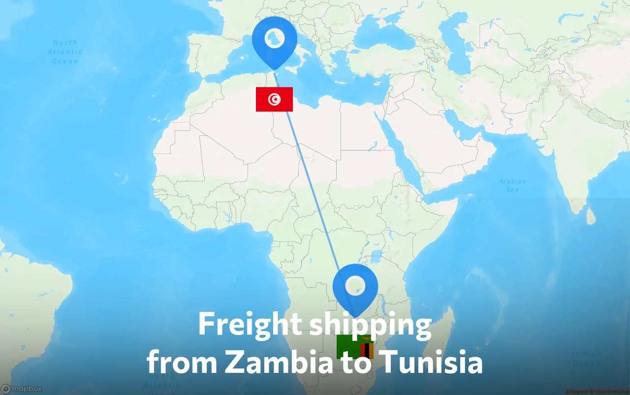 Shipping route from Zambia to Tunisia