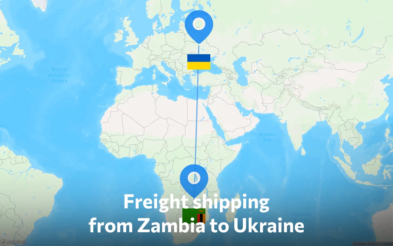 Shipping route from Zambia to Ukraine