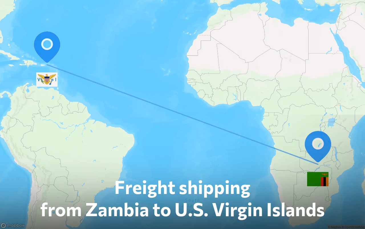 Shipping route from Zambia to U.S. Virgin Islands