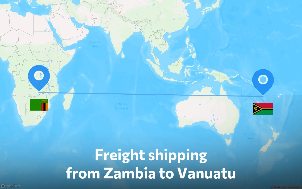 Shipping route from Zambia to Vanuatu