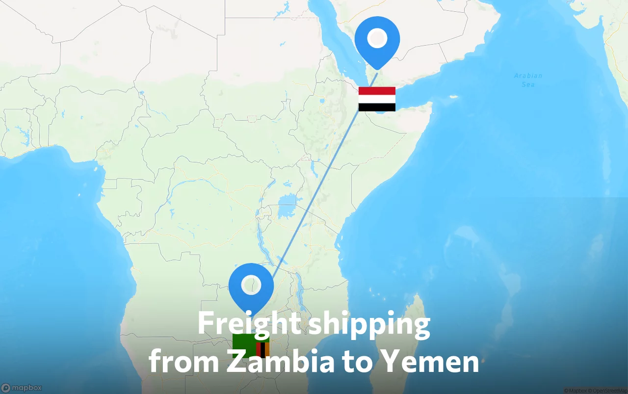 Shipping route from Zambia to Yemen