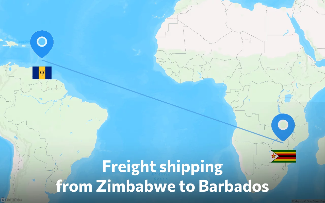 Shipping route from Zimbabwe to Barbados
