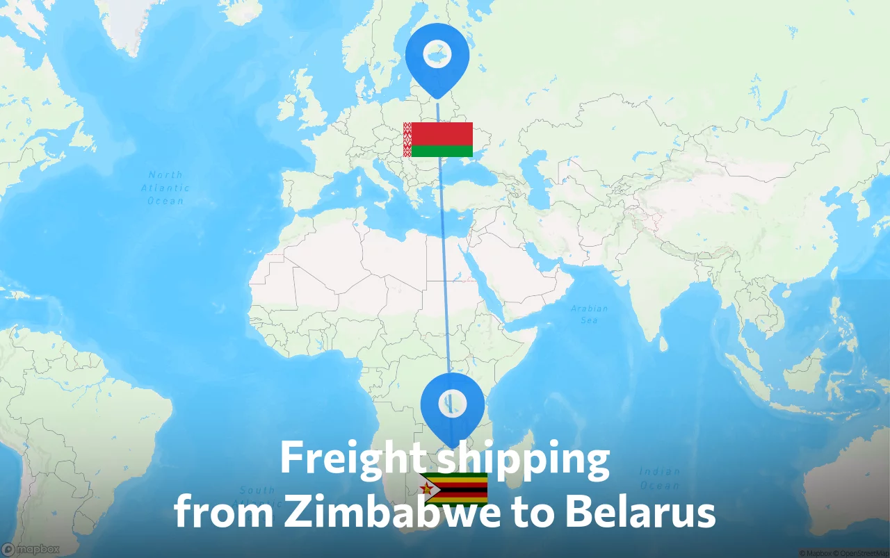 Shipping route from Zimbabwe to Belarus