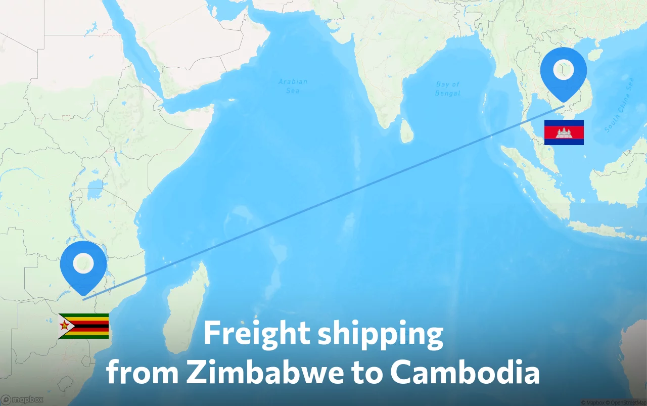 Shipping route from Zimbabwe to Cambodia