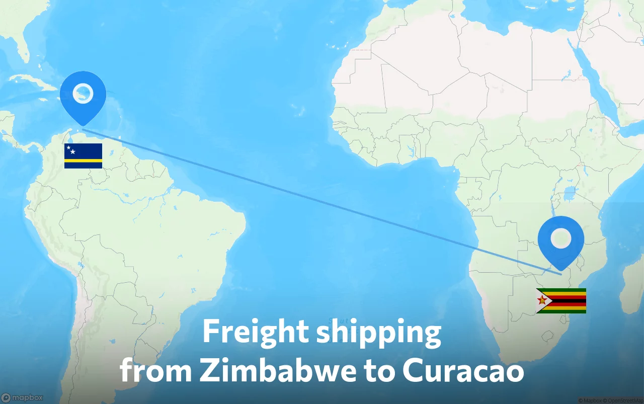 Shipping route from Zimbabwe to Curacao