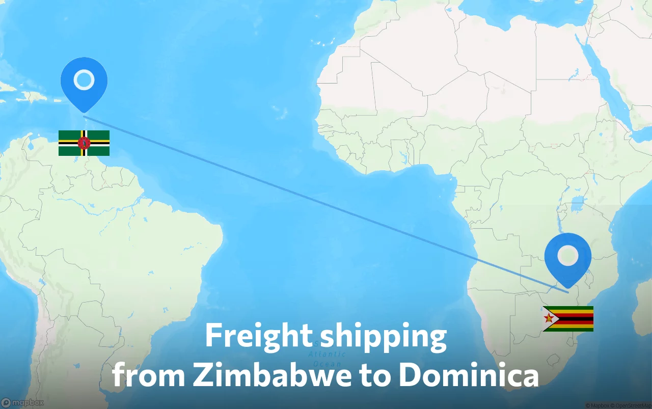 Shipping route from Zimbabwe to Dominica