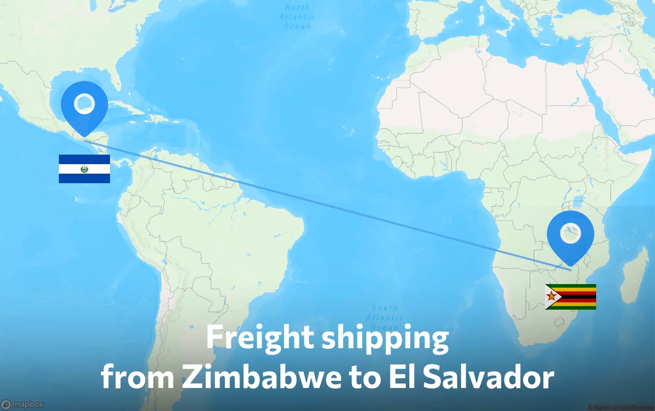 Shipping route from Zimbabwe to El Salvador