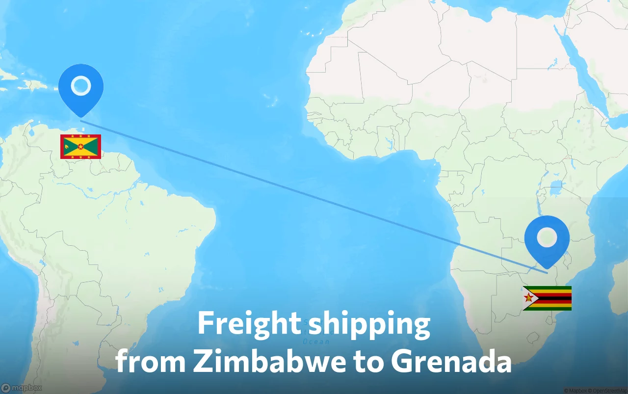 Shipping route from Zimbabwe to Grenada
