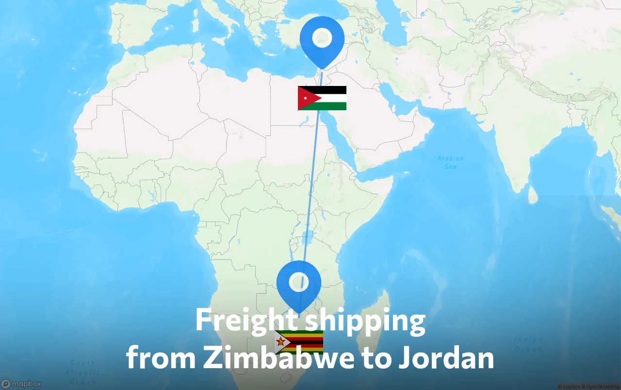 Shipping route from Zimbabwe to Jordan