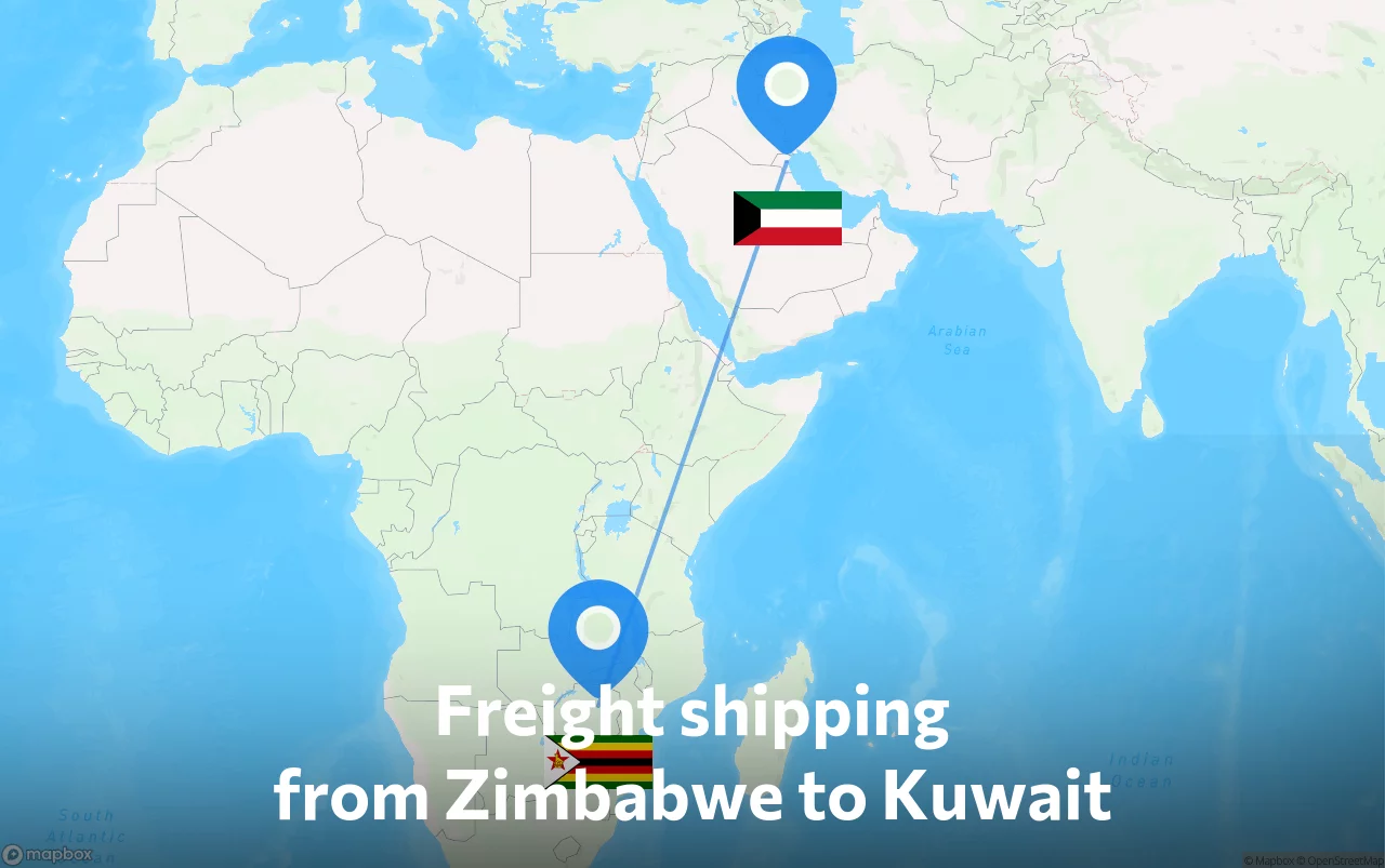 Shipping route from Zimbabwe to Kuwait
