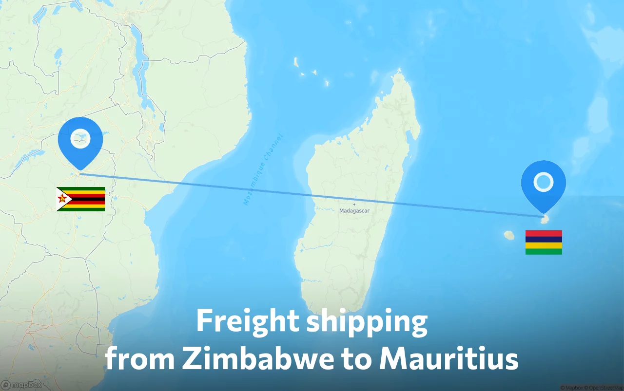 Shipping route from Zimbabwe to Mauritius