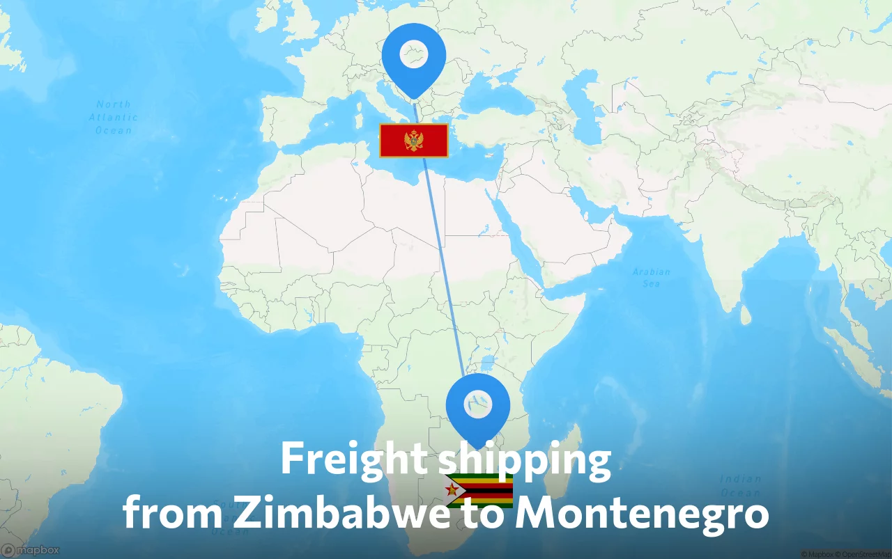 Shipping route from Zimbabwe to Montenegro