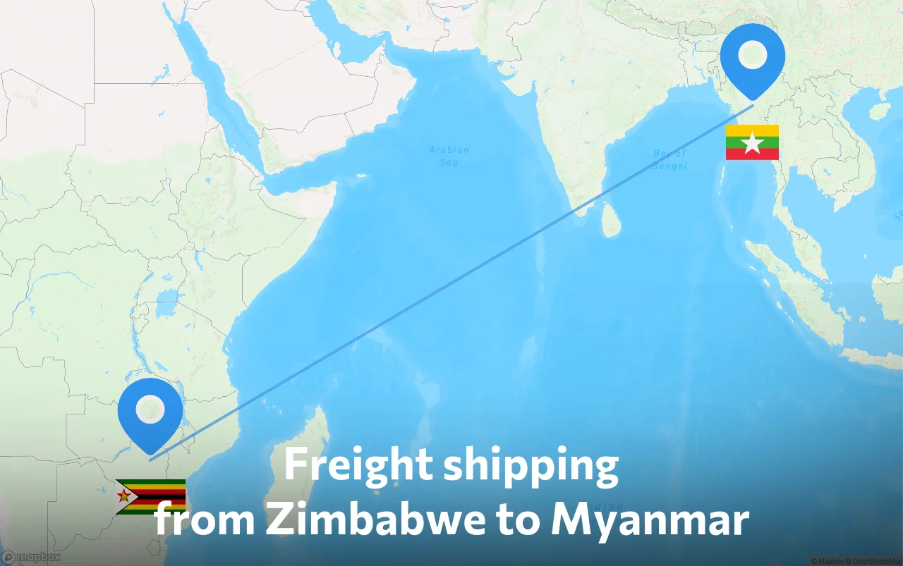 Shipping route from Zimbabwe to Myanmar