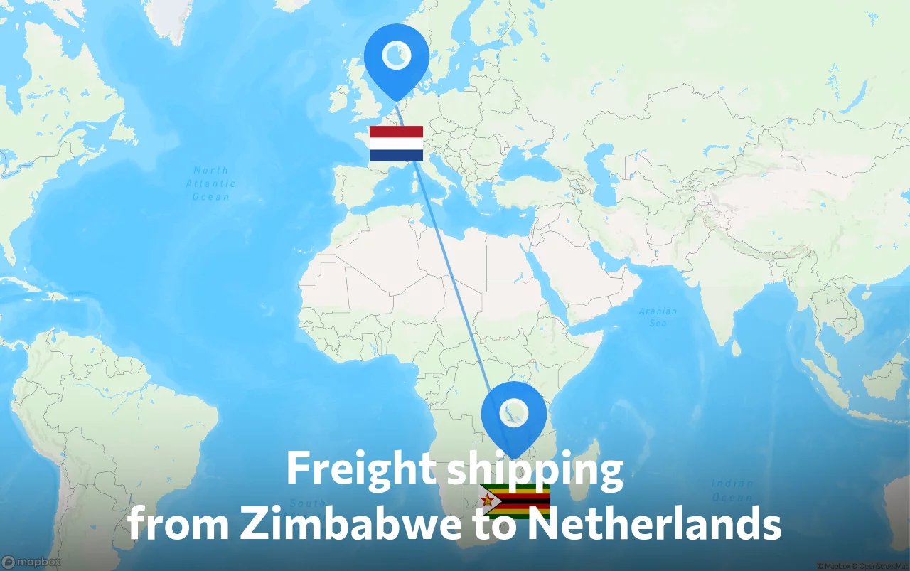 Shipping route from Zimbabwe to Netherlands