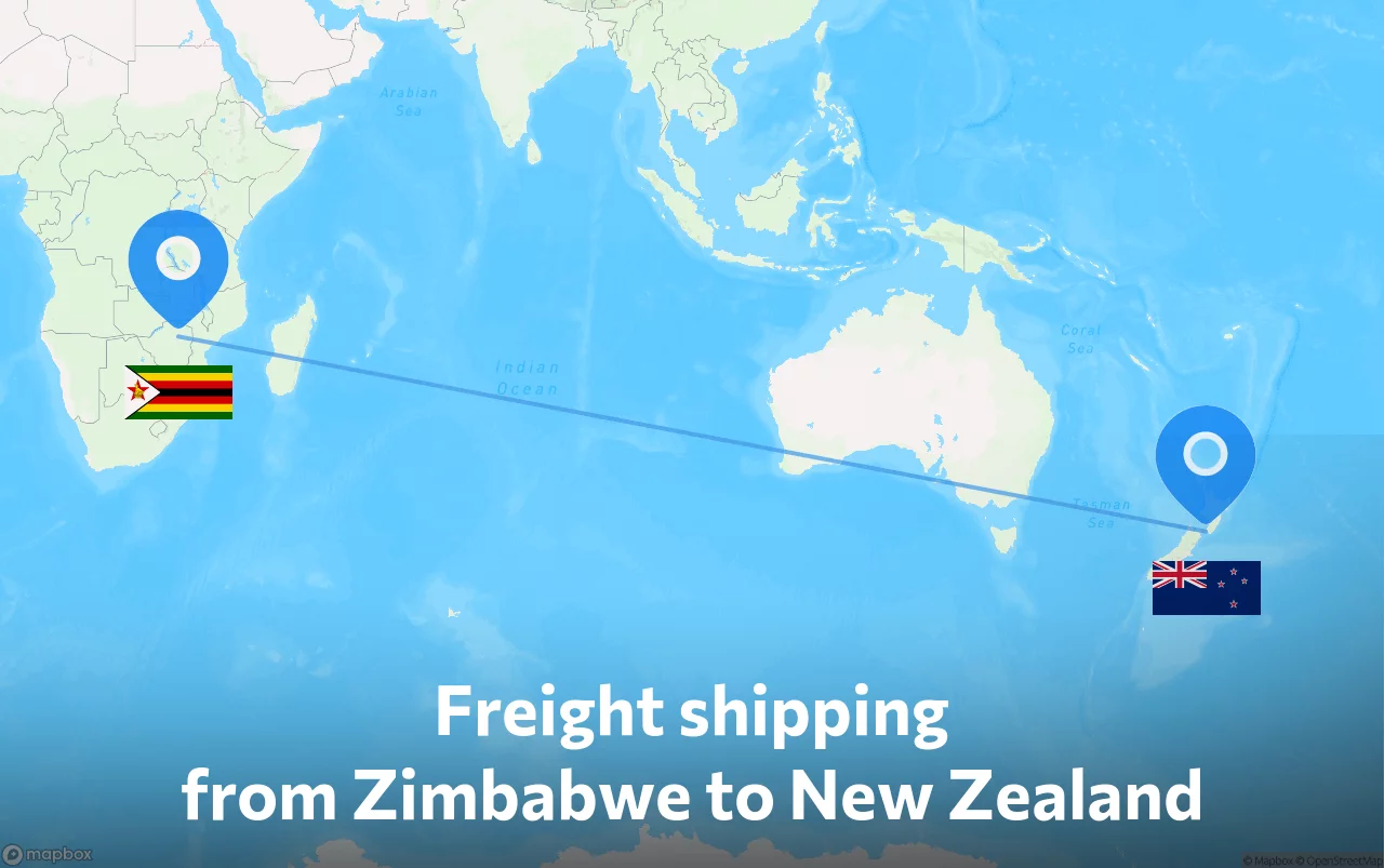 Shipping route from Zimbabwe to New Zealand