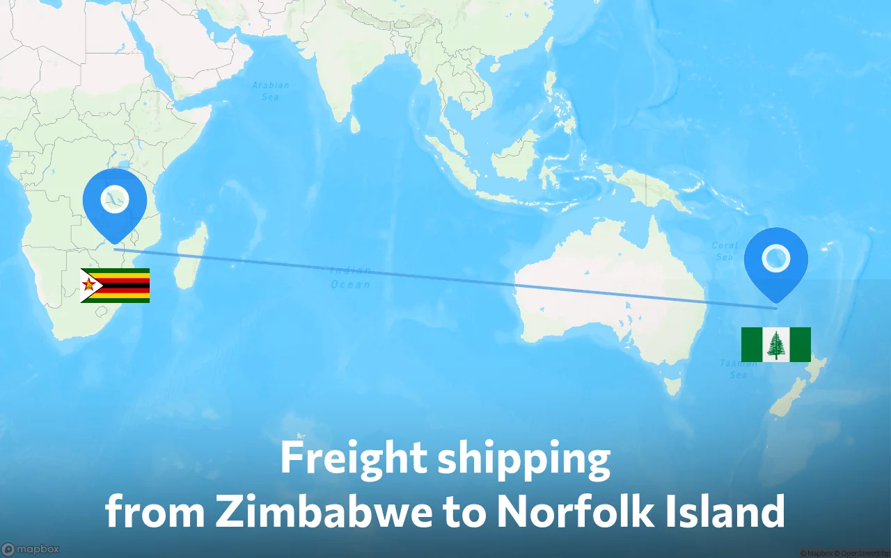 Shipping route from Zimbabwe to Norfolk Island