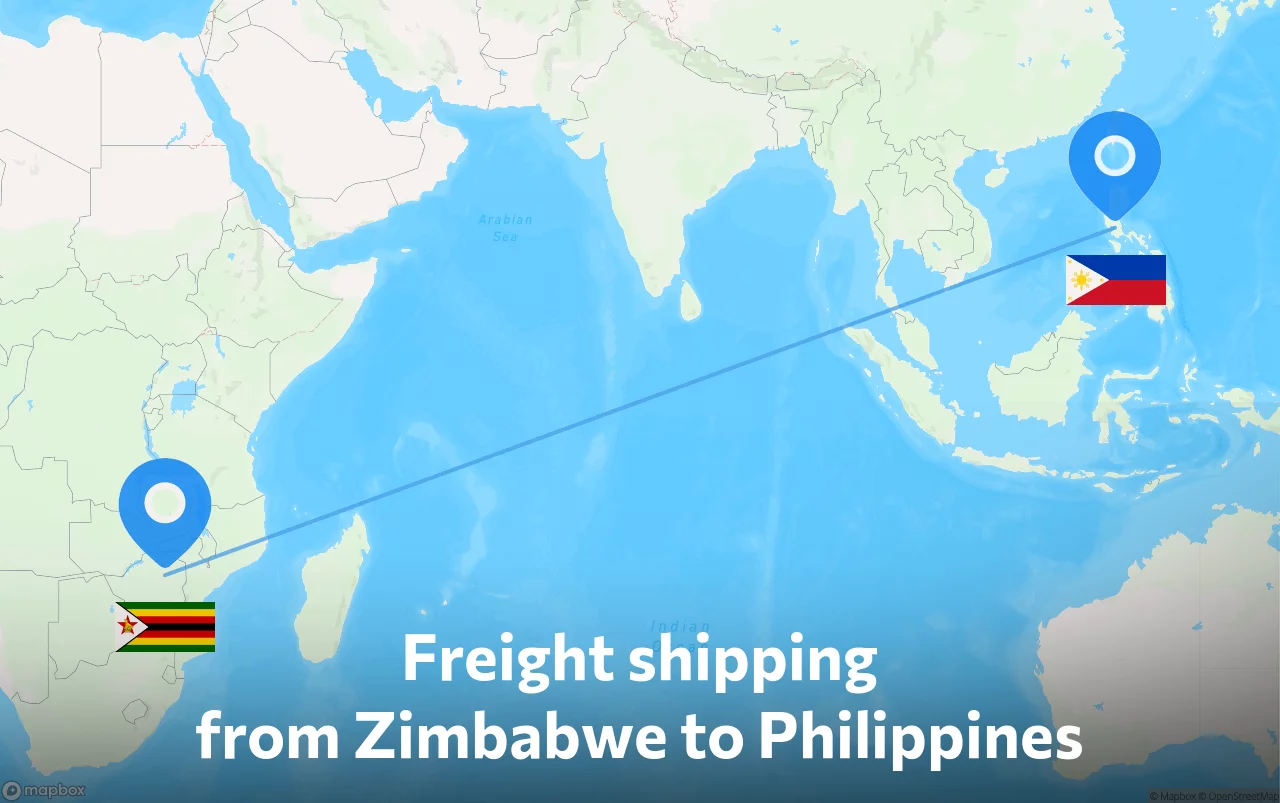 Shipping route from Zimbabwe to Philippines