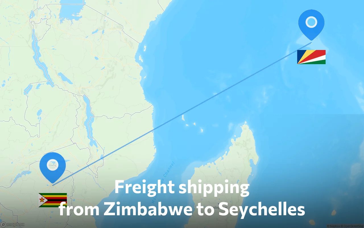 Shipping route from Zimbabwe to Seychelles