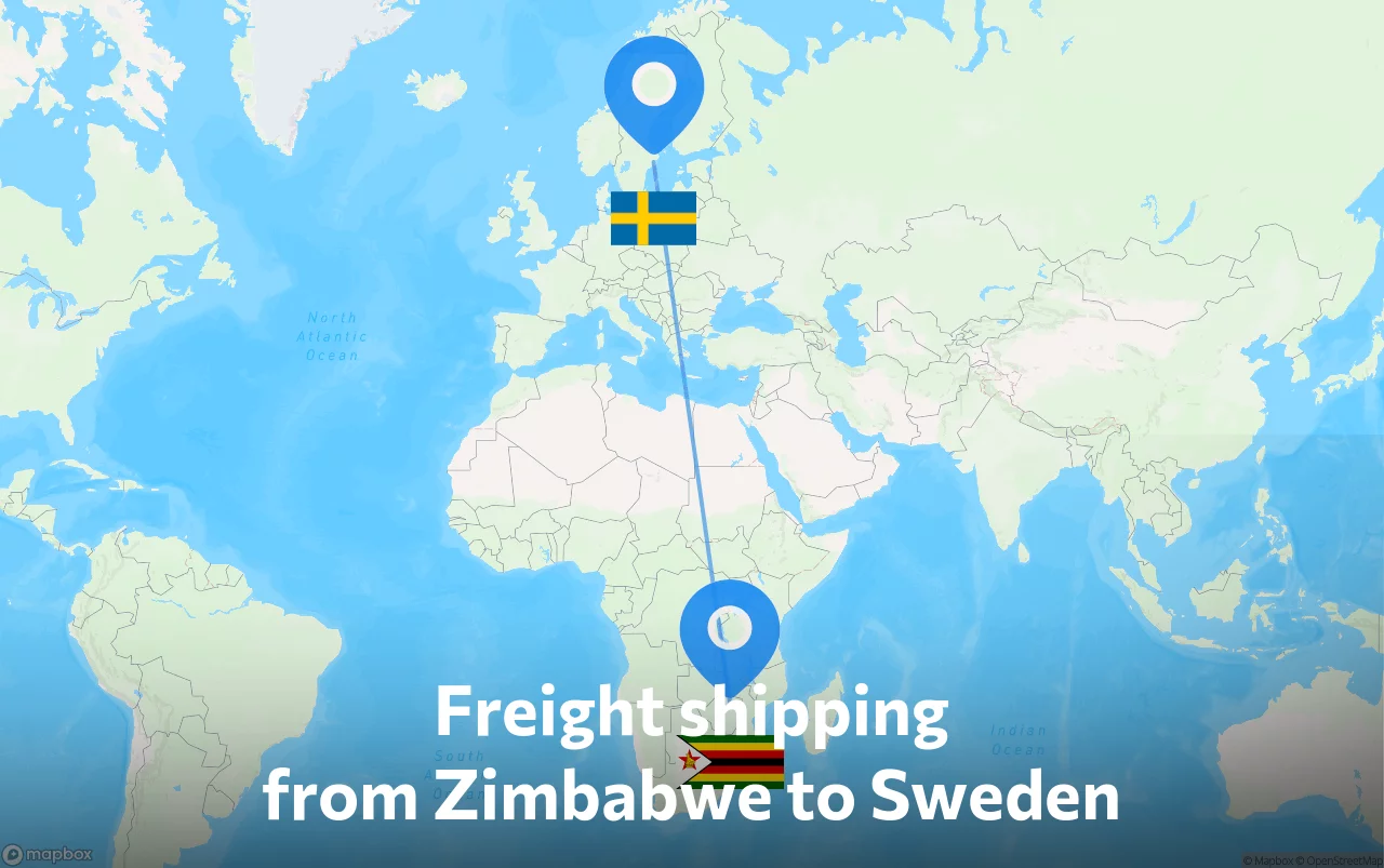 Shipping route from Zimbabwe to Sweden
