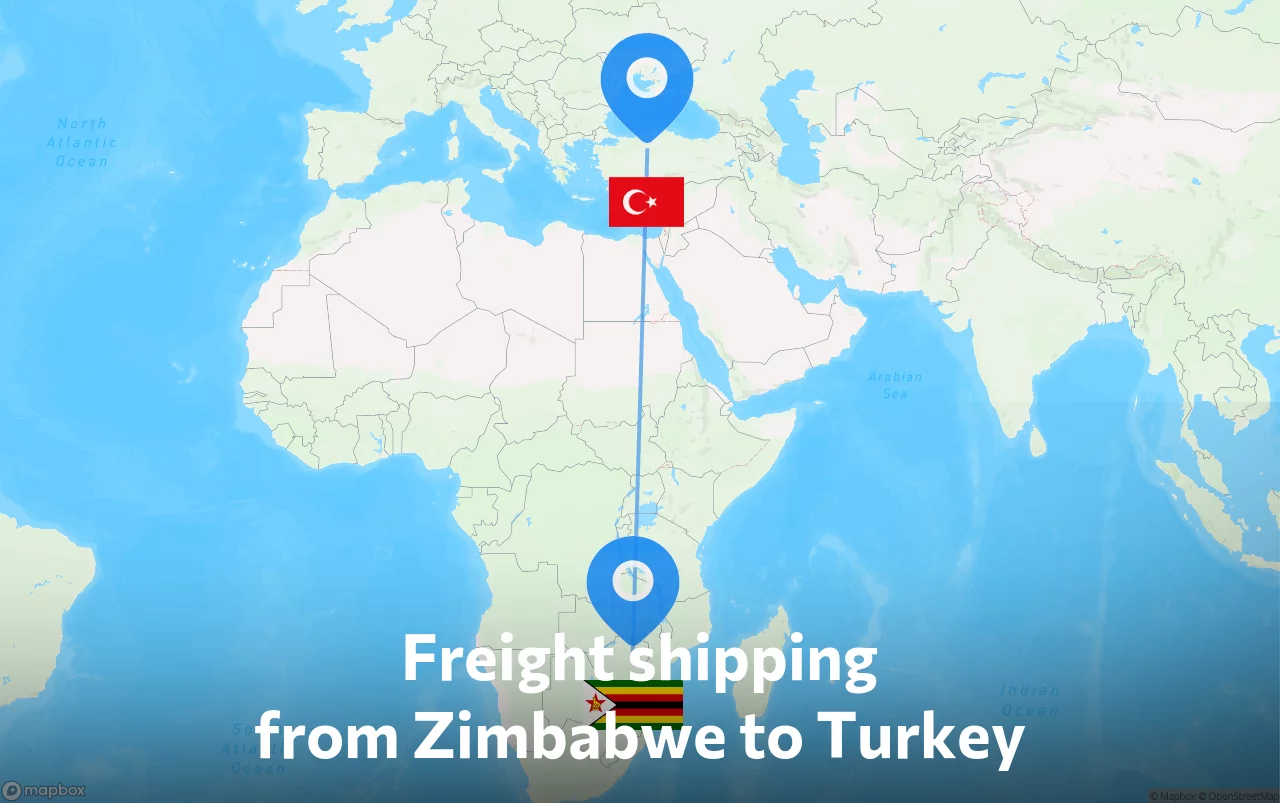 Shipping route from Zimbabwe to Turkey