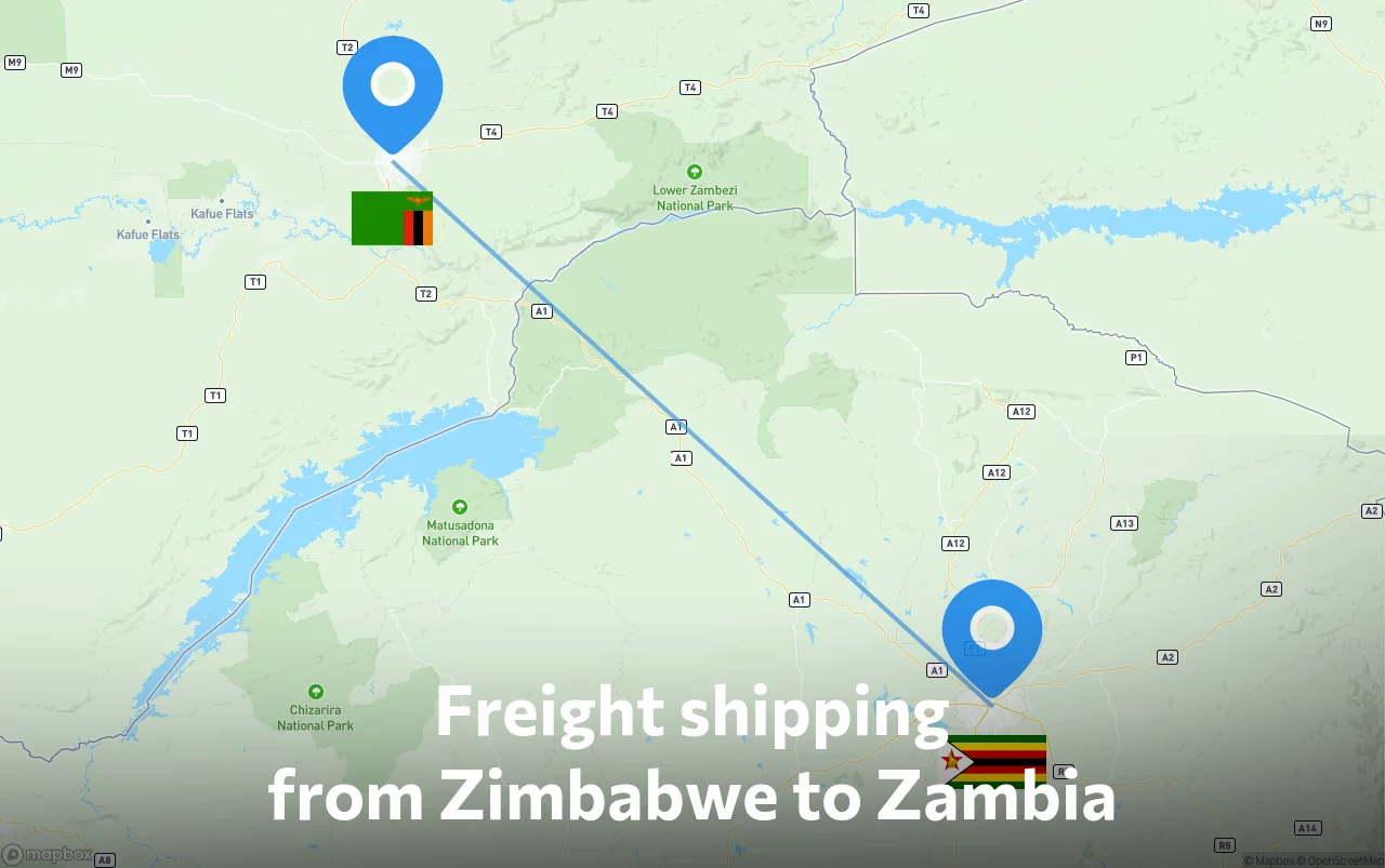 Shipping route from Zimbabwe to Zambia